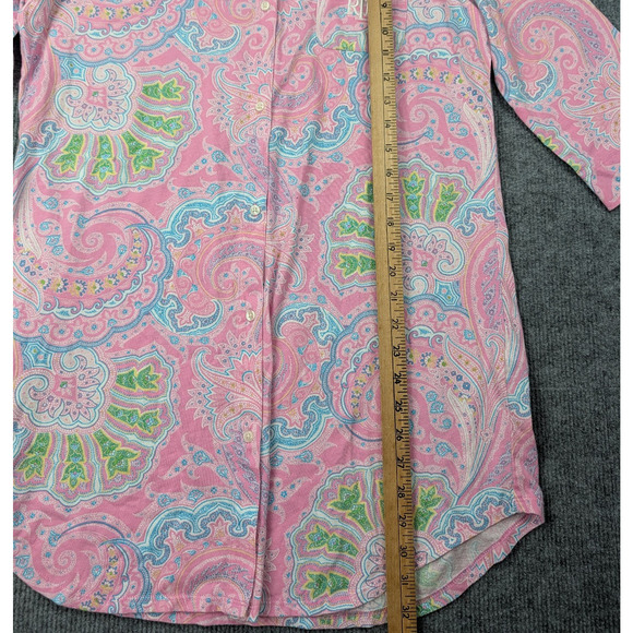 Ralph Lauren Pajama Shirt Dress Womens Medium Pink Paisley Preppy Cotton Comfy - Picture 2 of 7